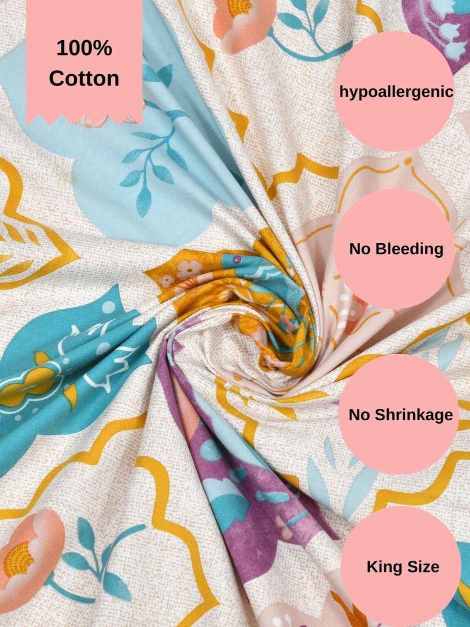 House Of Gulab 100% Cotton Double Bedsheet Floral - Purple