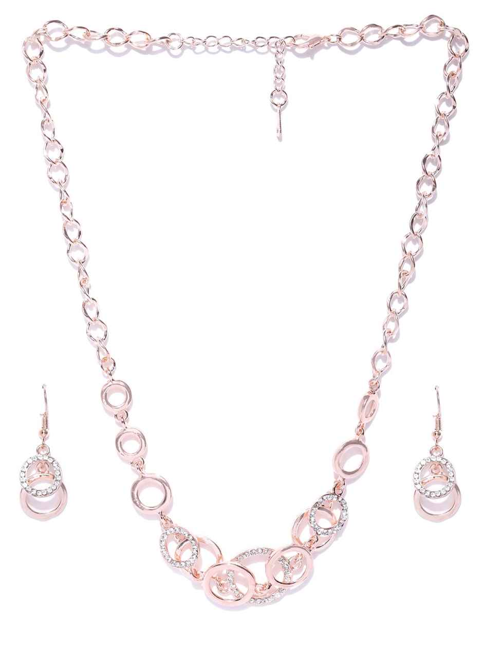 YouBella Rose Gold-Plated Stone-Studded Jewellery Set (YBNK - 5746)