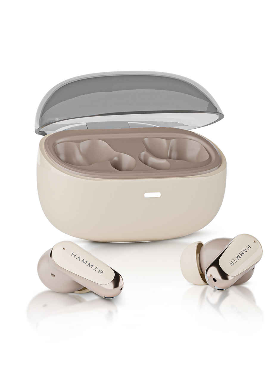 Hammer Aura Wireless Earbuds | 32dB ANC Noise Cancellation | TWS with 4-Mic ENC | Beige