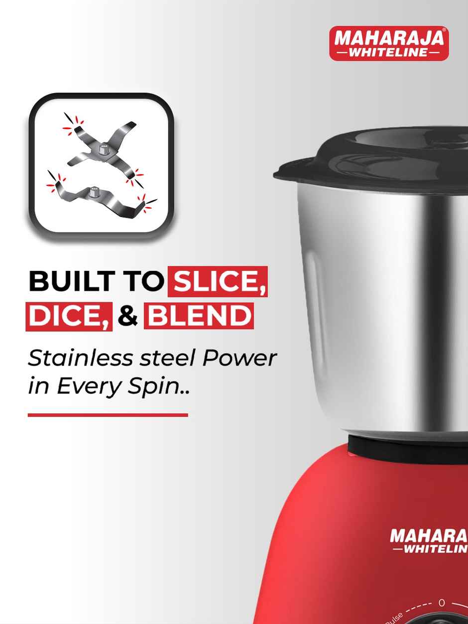 Maharaja Whiteline Neo 1..2..3 Mixer Grinder | 500 W | 2 Jars - Black & Red