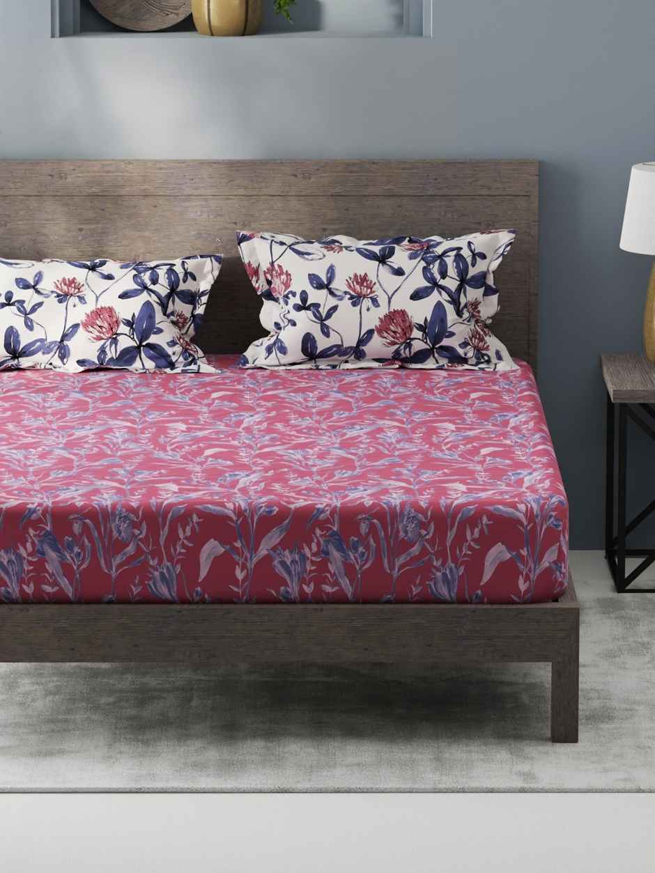 Kopa Bamboo Micro Fitted King Bedsheet 3pc Set with 2 Pillow Covers Floral Rose/Blue