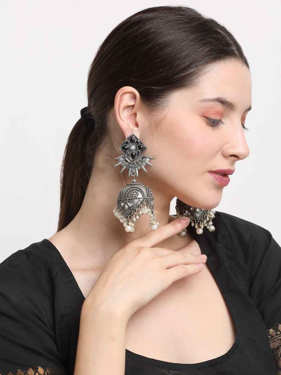 YouBella Celebrity Inspired Oxidised Silver Big Size Jhumki Earrings for Women (YBEAR - 33294)