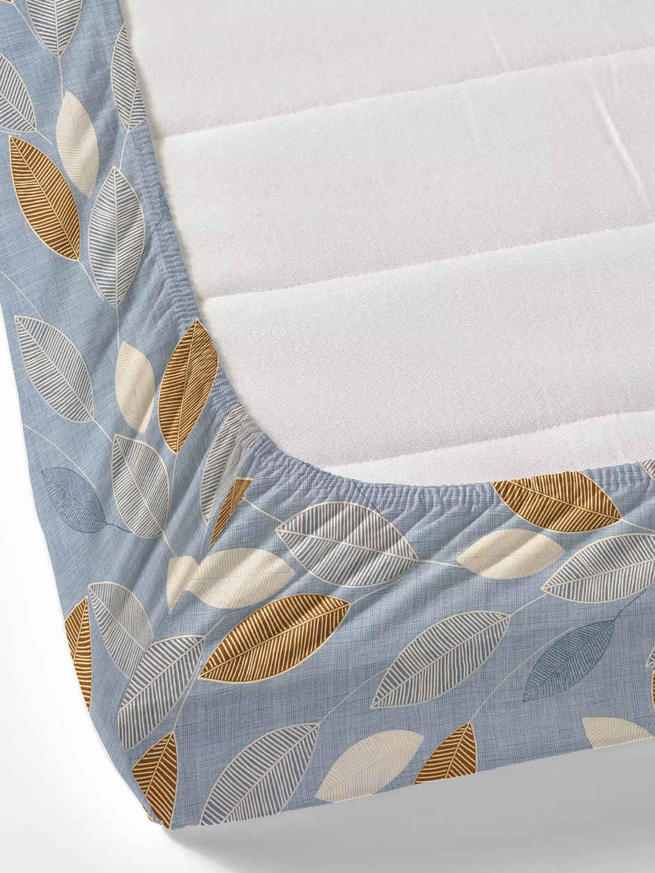 DREAM WEAVERZ Elastic Fitted Double Bedsheet | 2 Frill Pillow Covers | Polycotton | Rock Blue