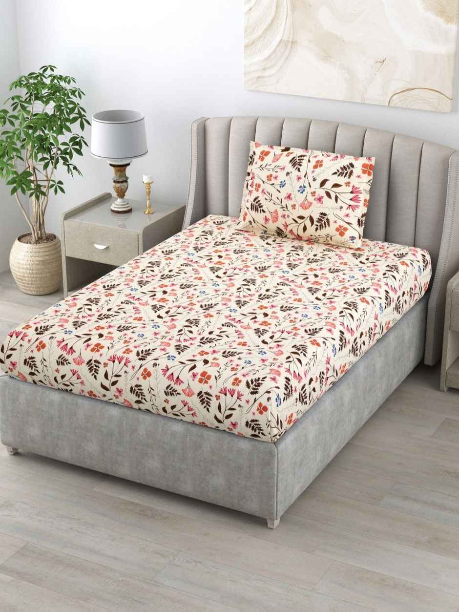 Bombay Dyeing Epigram 100% Cotton Brown Single Size Bedsheet with 1 Pillow Cover