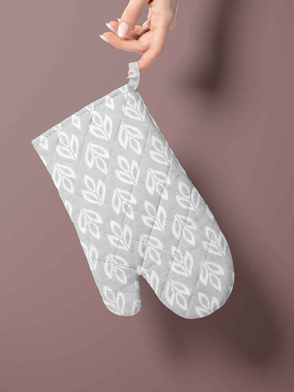 Bianca Premium Printed Cotton Apron, Oven Mitt, Pot Holder Set | Florence Floral | Light Grey