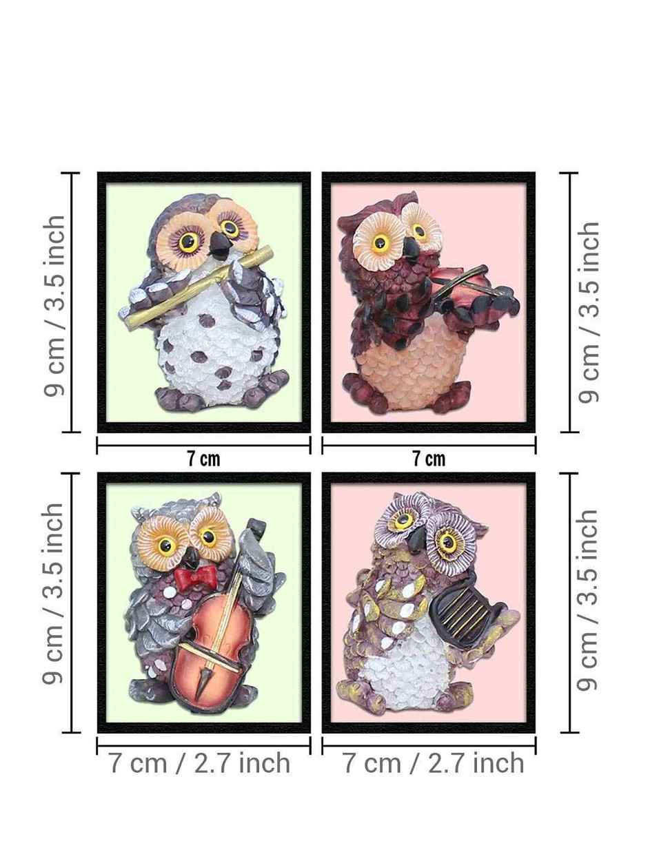 Tied Ribbons 4 Pcs Owls Playing Musical Instruments Showpiece
