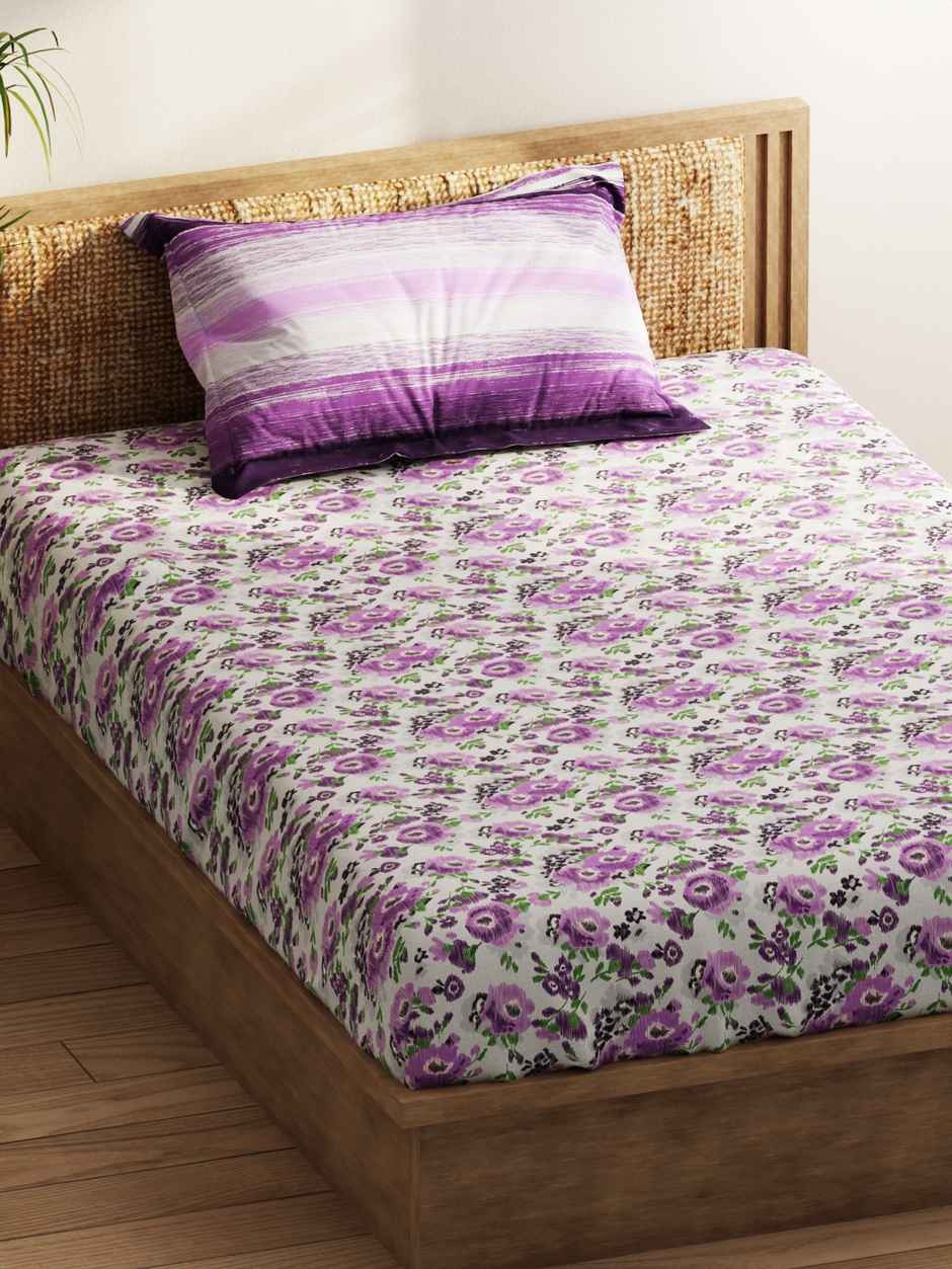 Kopa Extra Smooth Micro Single Bedsheet 3pc Set with 1 Pillow Cover Floral Grey/Purple