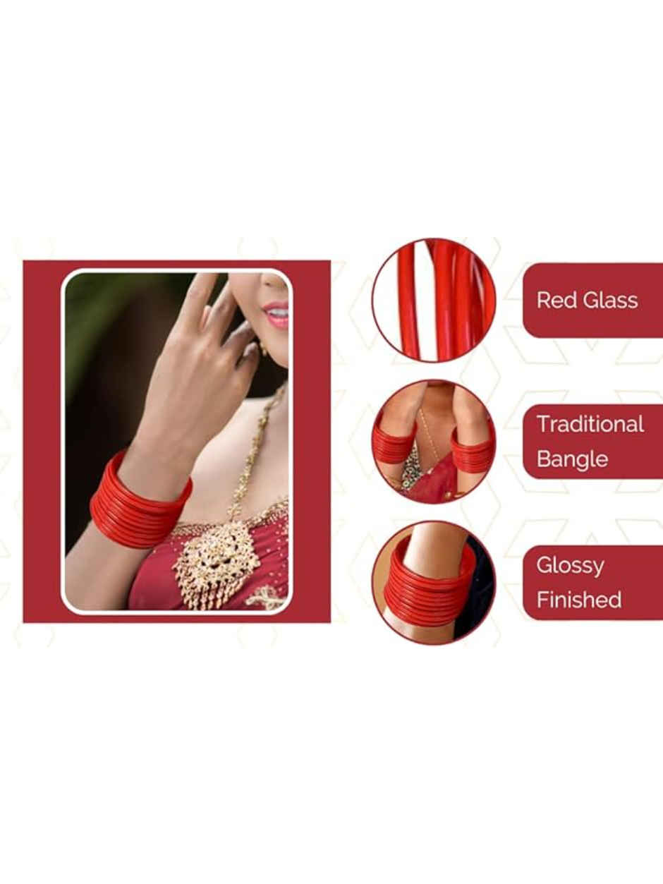 NVR Traditional Red Glass Bangle Chudi for Women & Girls Fashion Glossy | Size: 2.6