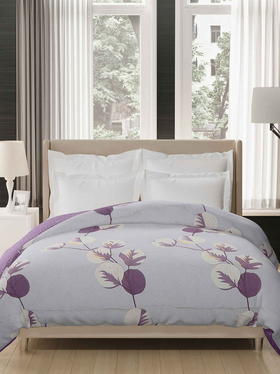 STATUS Reversible Floral Printed Comforter | Grey Lilac - 215 cm x 220 cm