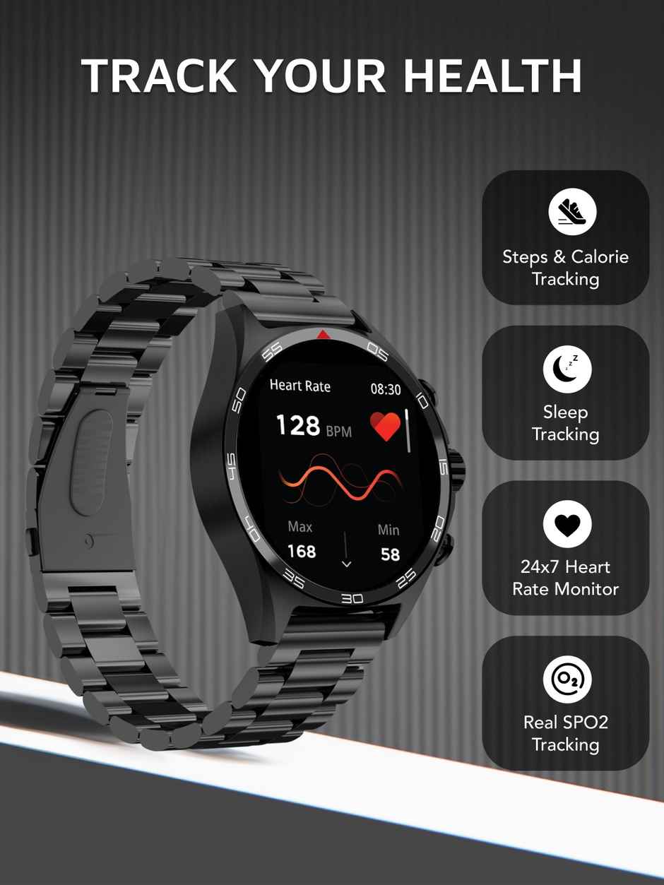 Cult Active TR 1.52"Display, Stainless Steel Build, Wireless Charging, BT Calling Smartwatch (Black)