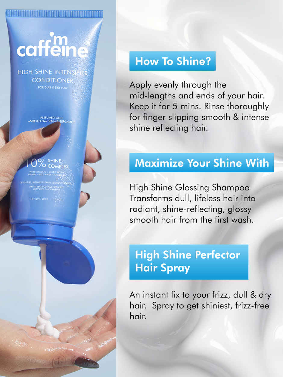 mCaffeine Glossy Hair Conditioner, 10% Shine Complex, Shinier Hair, 48Hr Anti Frizz