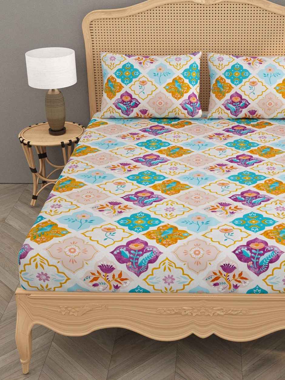 House Of Gulab 100% Cotton Double Bedsheet Floral - Purple