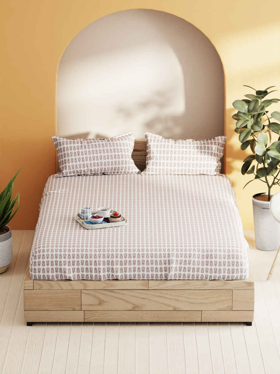 Bianca Soft 100% Natural Cotton Double Bedsheet With 2 Pillow Covers | Laquasa Floral | Brown &Ecru