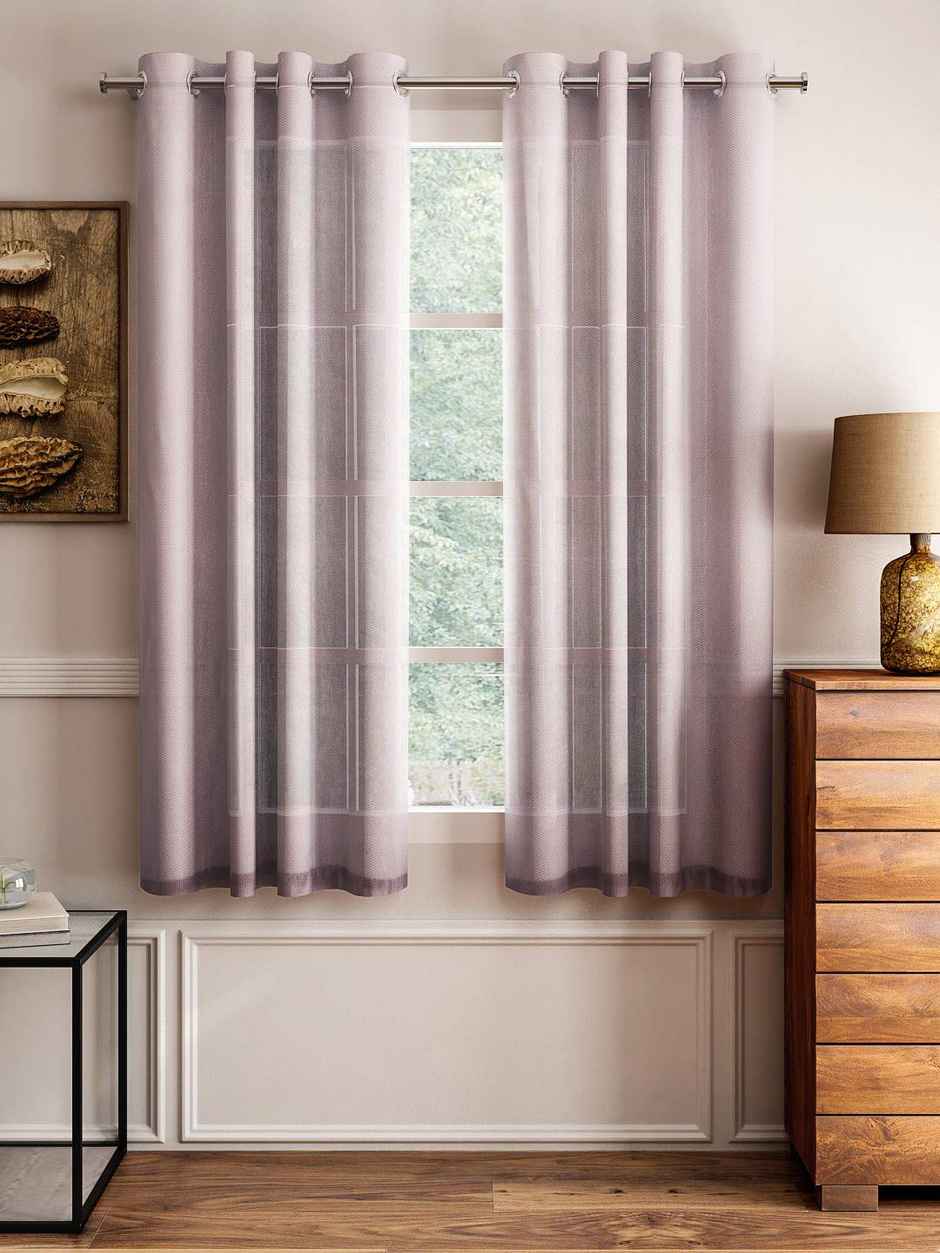 Lushomes Curtain - Brown Melody Sheer | White Based Net | Purple | 54 x 60 inch