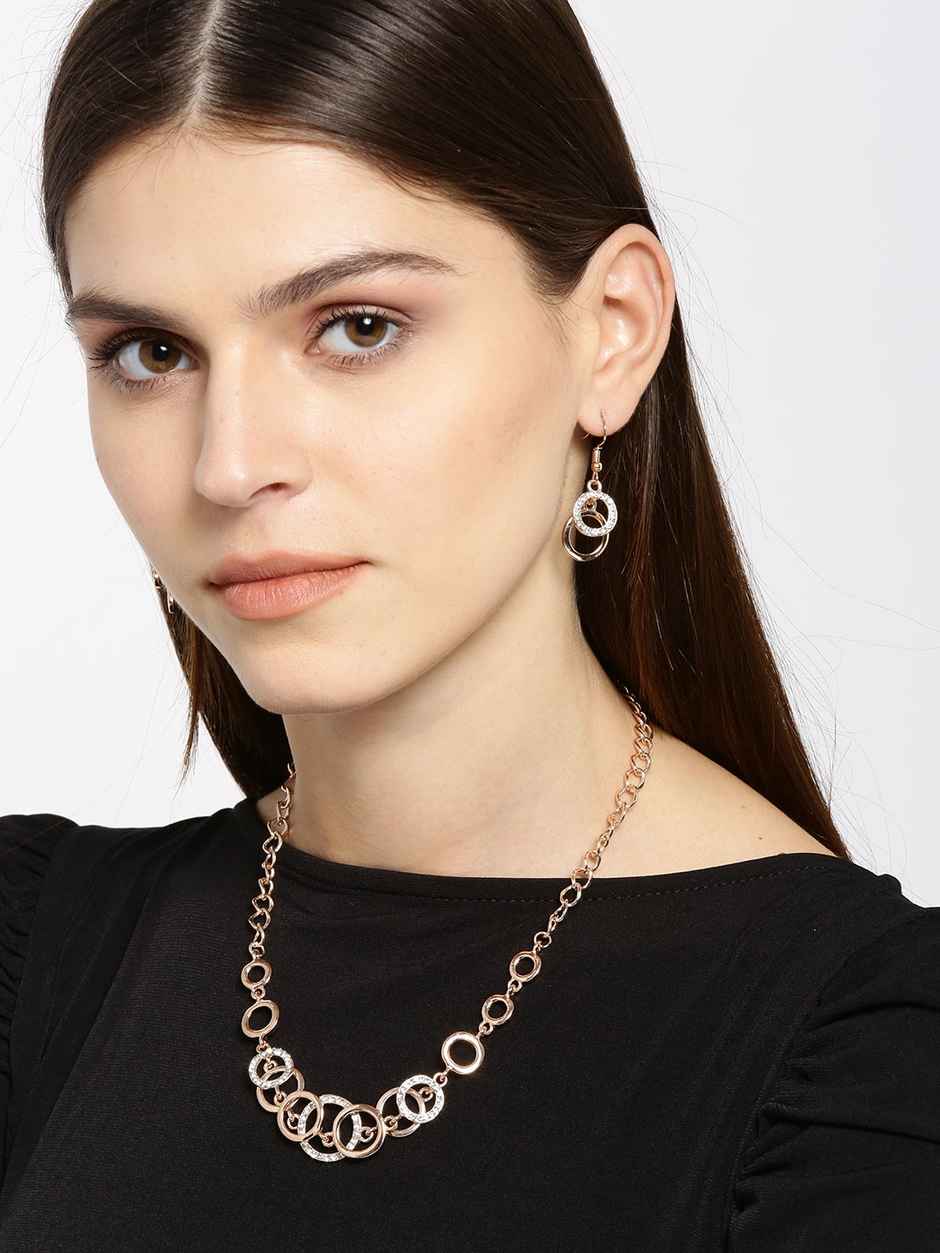 YouBella Rose Gold-Plated Stone-Studded Jewellery Set (YBNK - 5746)