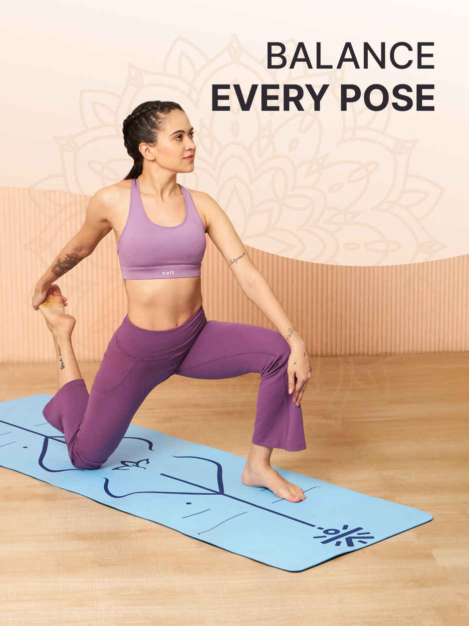 Cult Unisex TPE Yoga Mat | TPE, Alignment Marking, With Bag & Strap | Blue - 6 mm