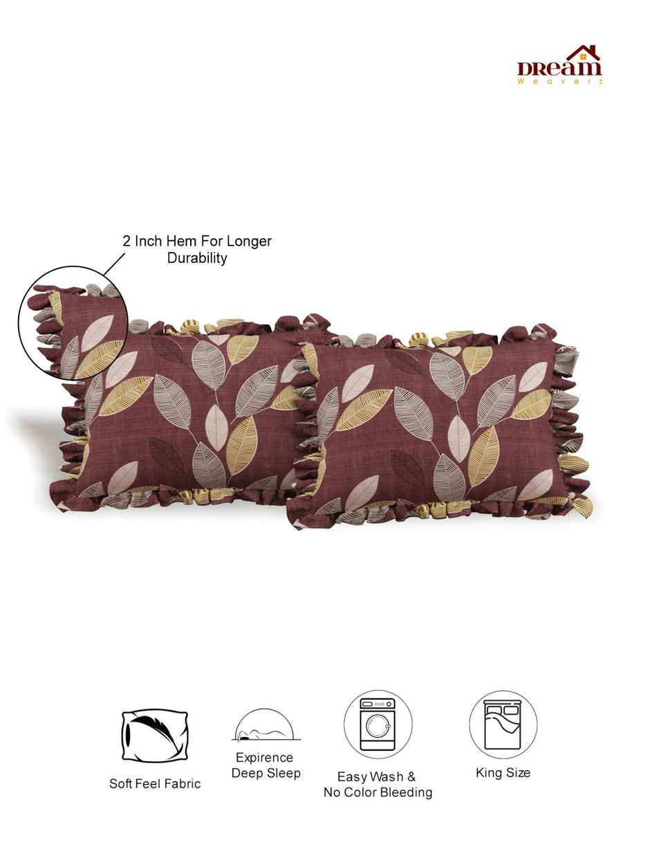 DREAM WEAVERZ Elastic Fitted Double Bedsheet with 2 Frill Pillow Covers | Cotton Blend | Brownish Purple