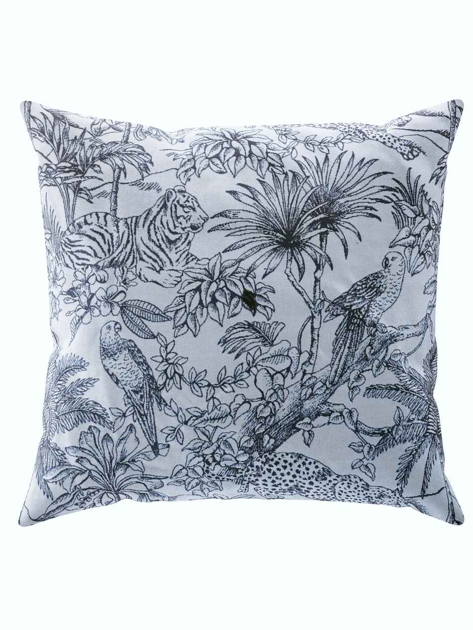 Bianca Hand Loom Cotton Jute Cushion Cover 16 inch x16 inch Floral Grey/Black | Handmade