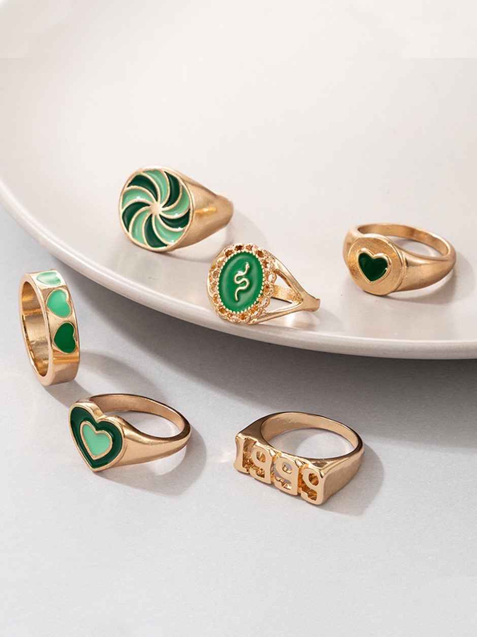 YouBella Jewellery Gold Plated Enamelled Combo of Rings for Girls and Women (YBRG - 20139)