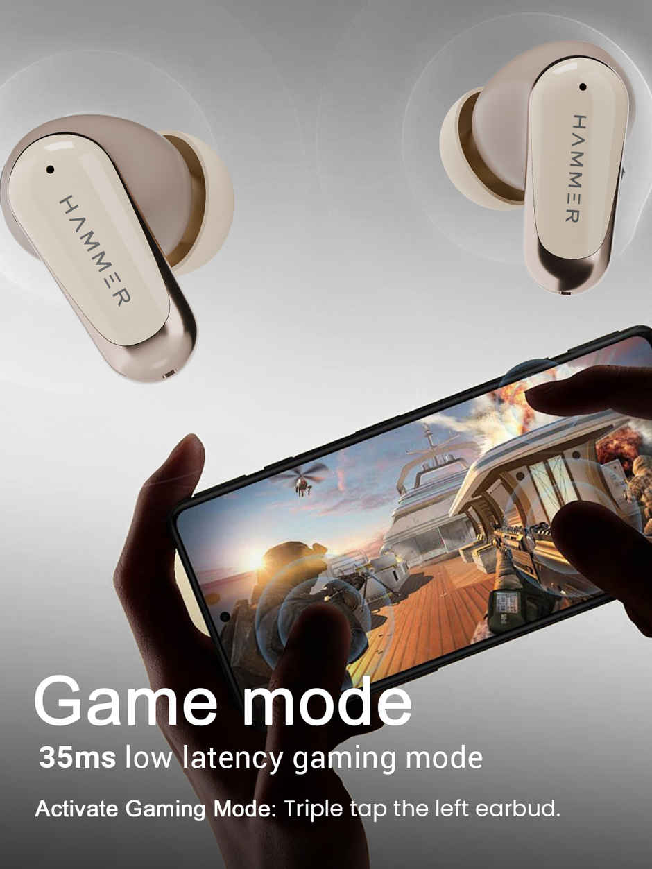 Hammer Aura Wireless Earbuds | 32dB ANC Noise Cancellation | TWS with 4-Mic ENC | Beige