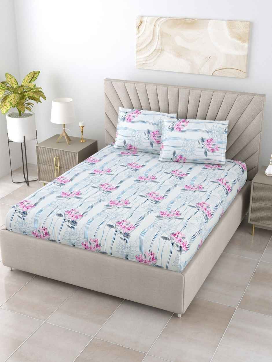 Bombay Dyeing Epigram 120 TC 100% Cotton Pink & Turquoise Blue Double Size Bedsheet-2 Pillow Covers