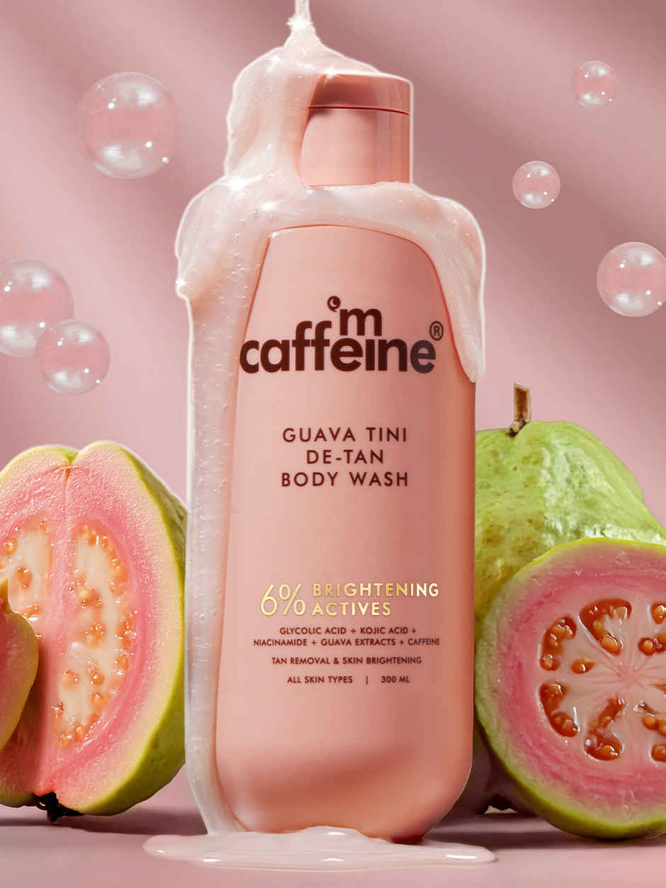 Mcaffeine Detan Body Wash | 1% Glycolic 5% Niacinamide-Kojic Acid Reduce Dark Spots (300ml) & Mcaffeine By The Blues Brightening Perfume Body Lotion 5% Niacinamide- Longlasting Aquatic Scent (300ml) Combo