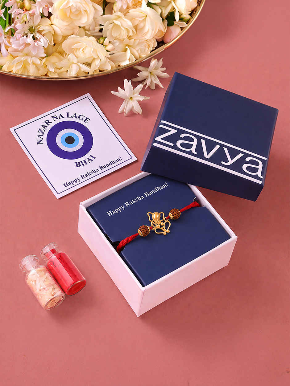 Ganesh Rudraksh Gold Plated 925 Pure Silver Rakhi for Brother | Pack of 1 | Zavya