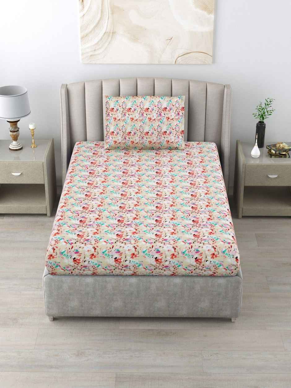 Bombay Dyeing Dream Lover 104 TC 100% Cotton Brown & Red Single Size Bedsheet with 1 Pillow Cover