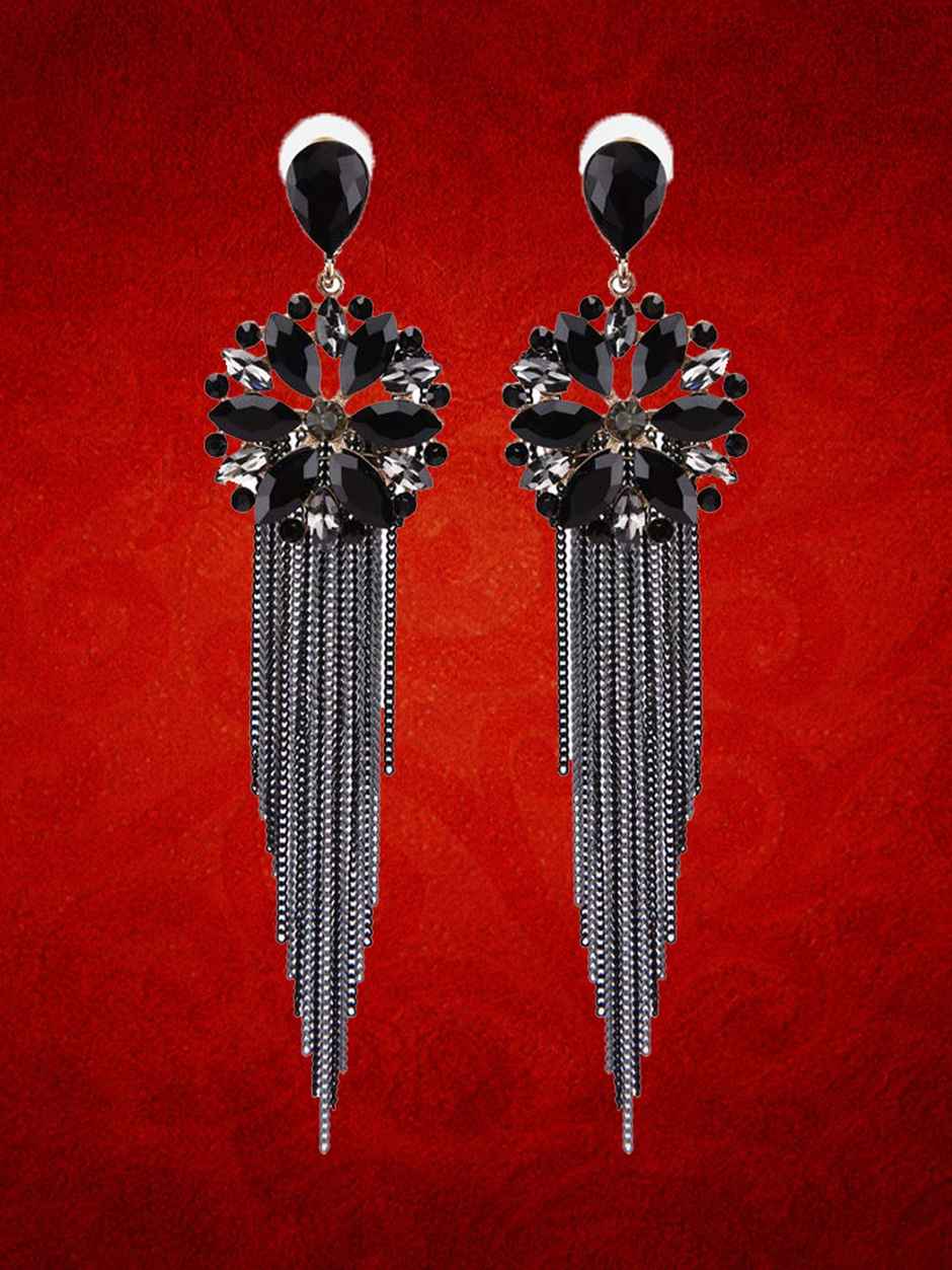 Youbella Crystal Tassel Handmade Earrings For Girls And Women (Black)(Ybear - 32836)