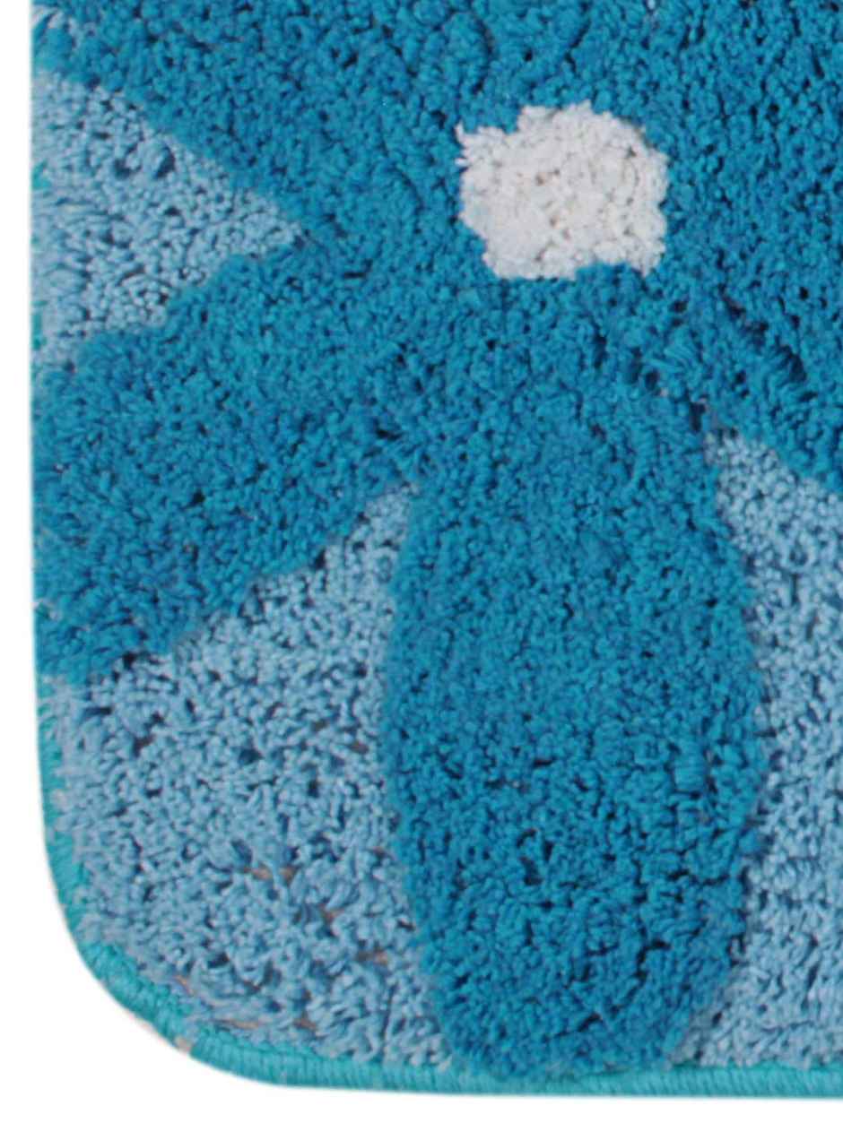 Saral Home Cotton Flower Print Anti-Slip Bathmat | Blue - 40 x 60 cm