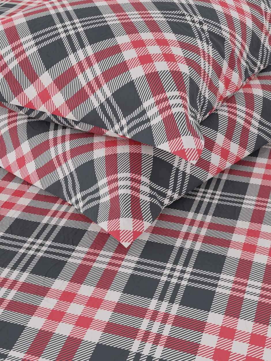 Bianca Cotton Double Bedsheet With 2 Pillow Covers 3pc Set | Serina Checks - Grey/Red