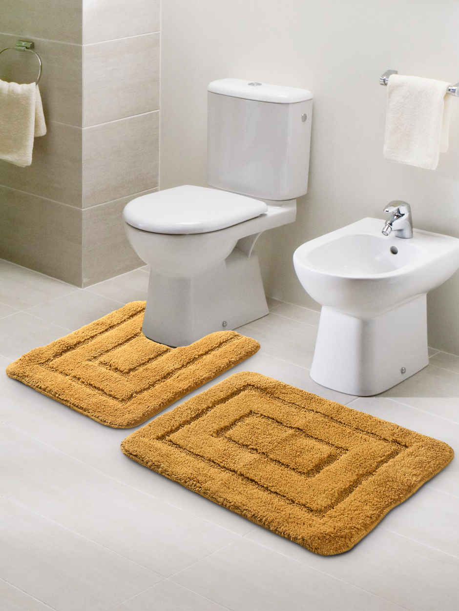 Saral Home Cotton Anti-Slip Bathmat & Contour Set | Ochard - 45 x 60 cm & 45 x 50 cm