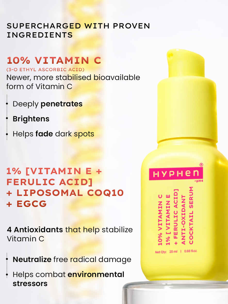 Hyphen 10% Vitamin C 1% E and Ferulic Acid Serum Brightens and Fades Dark Spots
