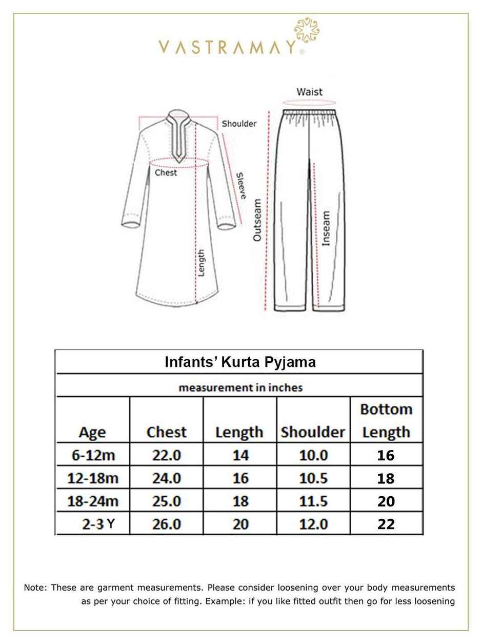 Vastramay Infant 2-3 Years Boys Multicolor-Base-Cream Cotton Blend Kurta Pyjama Set