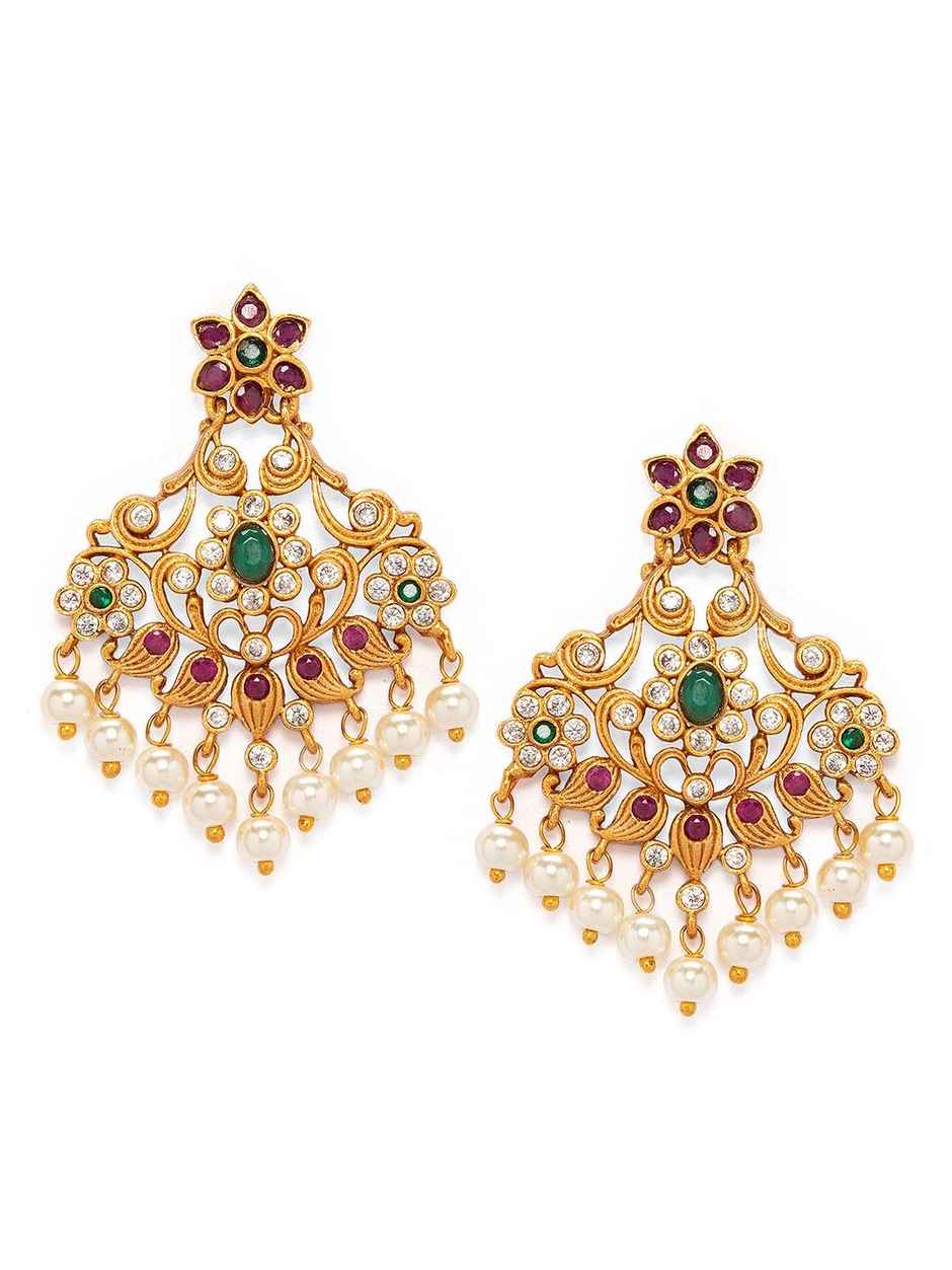 Rubans Gold-Plated Green Leaf Shaped Drop Earrings