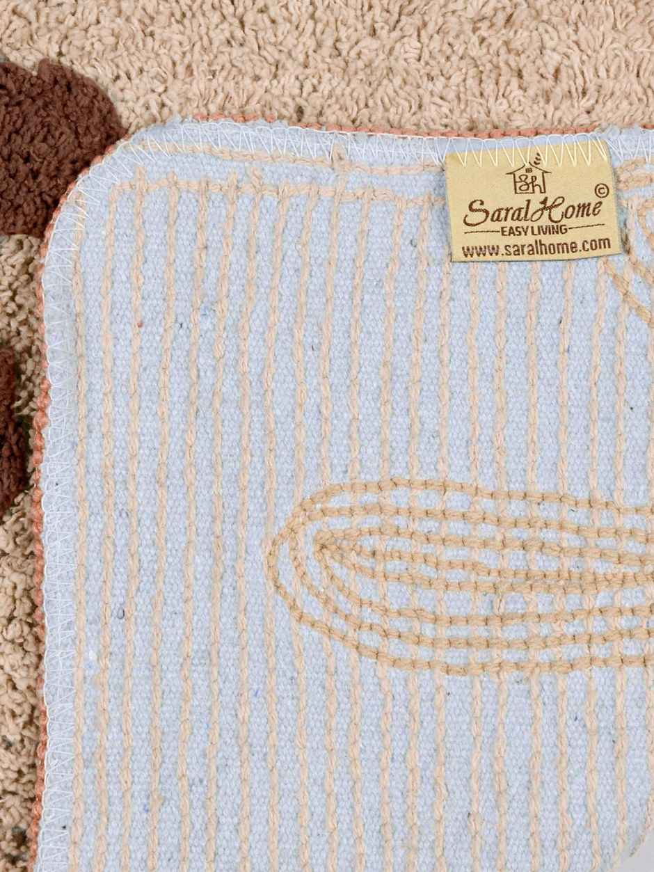 Saral Home Cotton Flower Print Anti-Slip Bathmat | Beige - 40 x 60 cm