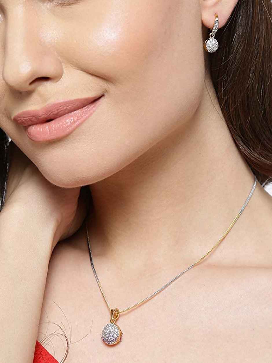 YouBella AD Gold Plated Pendant/Necklace Set with Earrings for Girls & Women (YBPD - 71037)