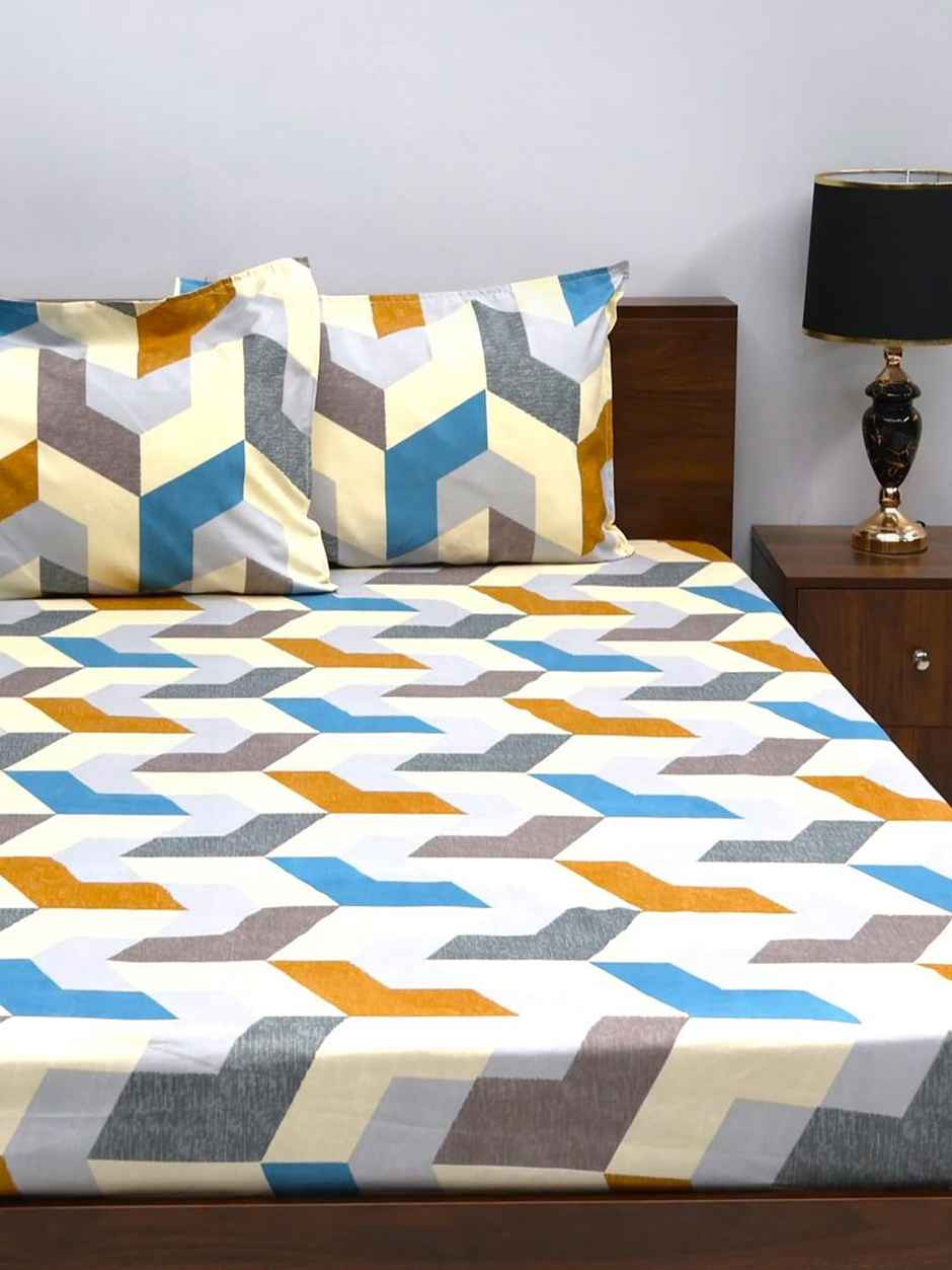 Bombay Dyeing Vista 144 Tc Queen Size Bedsheet With 2 Pillow Covers - Multi Queen Size