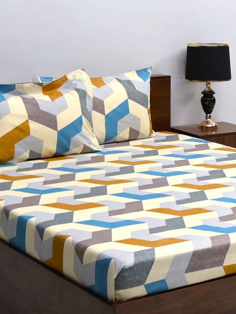 Bombay Dyeing Vista 144 Tc Queen Size Bedsheet With 2 Pillow Covers - Multi Queen Size