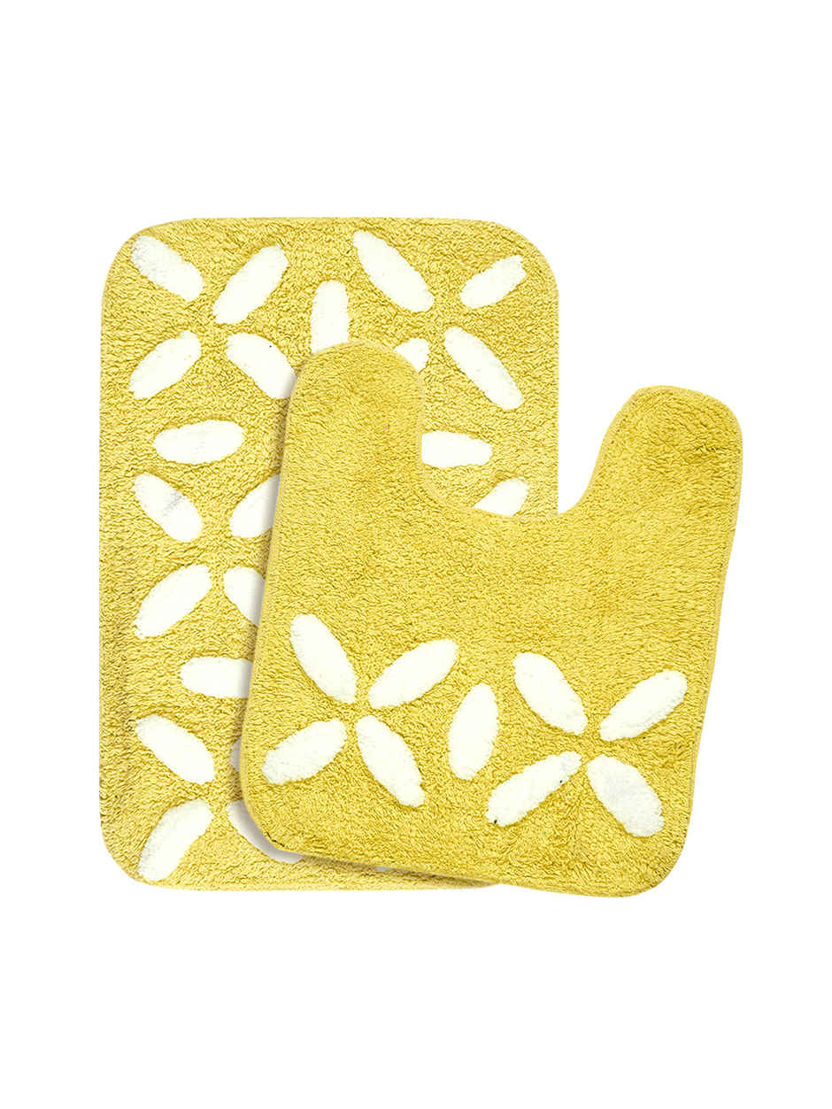 Saral Home Cotton Anti-Slip Bathmat & Contour Set | 40 x 60 & 40 x 45 cm | Yellow