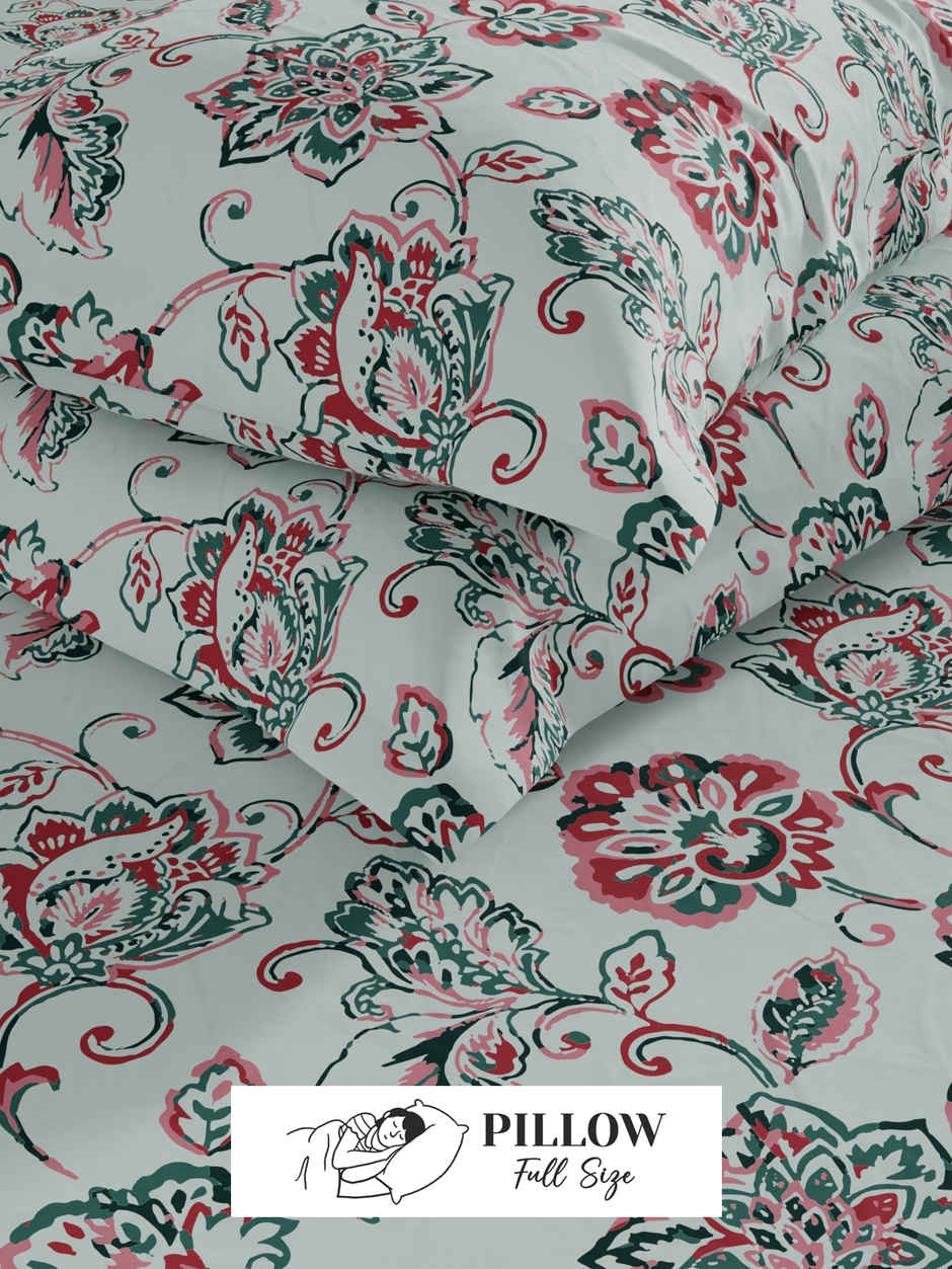 KOPA Extra Smooth Cotton Double Bedsheet With 2 Pillow Covers | Lopez Floral | Blue & Pink