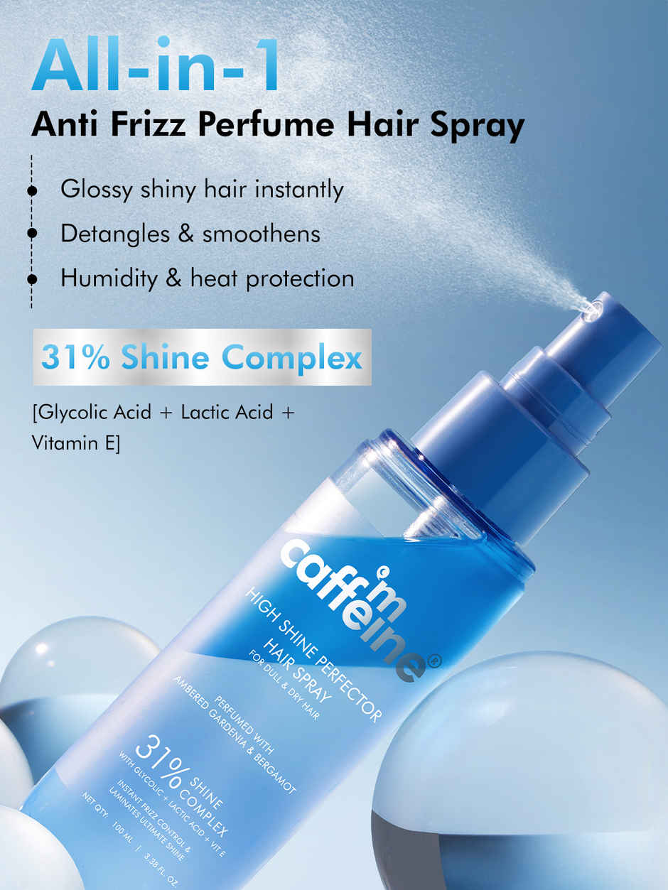 mCaffeine 5-in-1 Anti-Frizz Perfume Hair Spray, Instant Shiny Hair, Sun Protection
