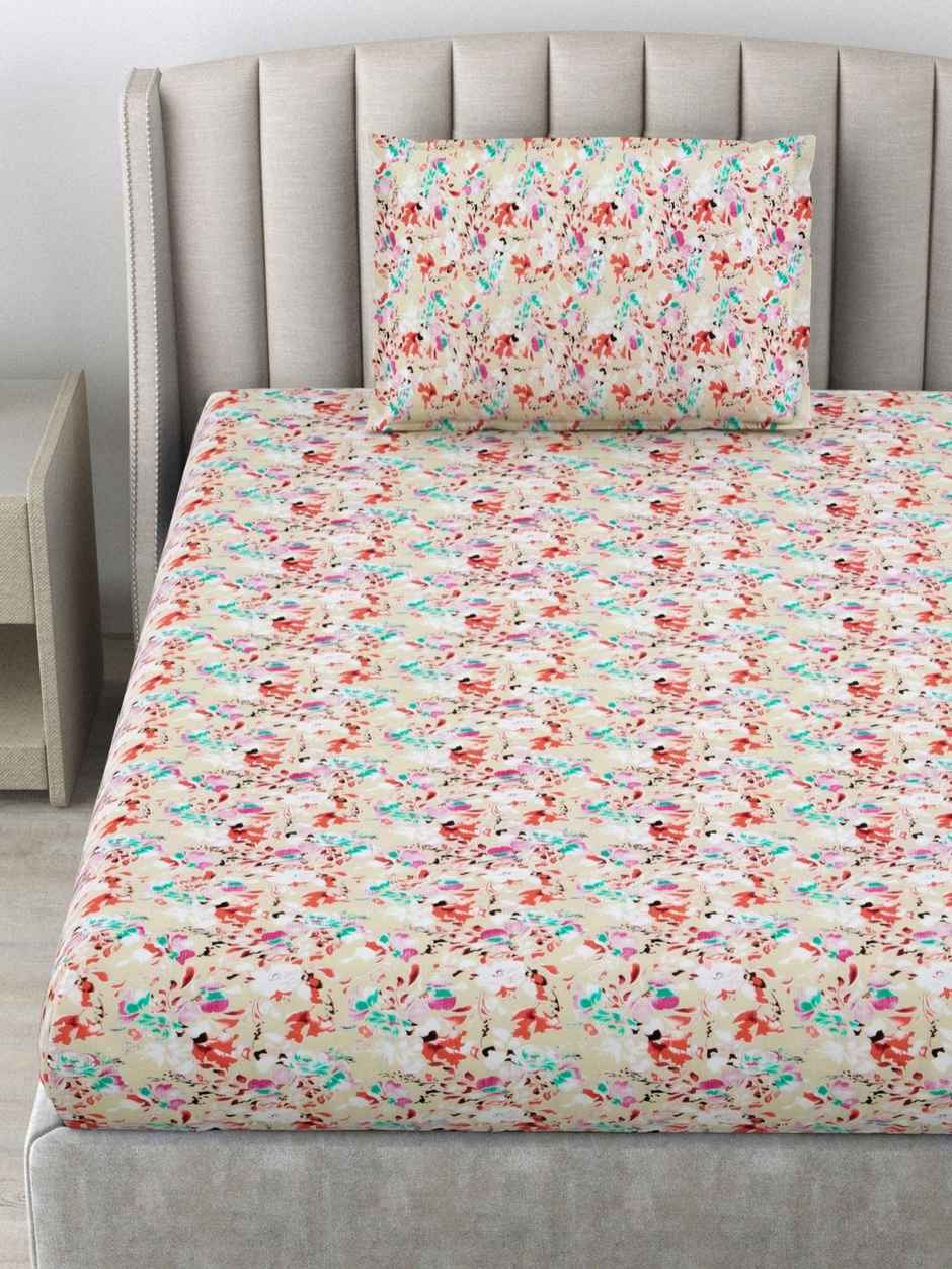 Bombay Dyeing Dream Lover 104 TC 100% Cotton Brown & Red Single Size Bedsheet with 1 Pillow Cover