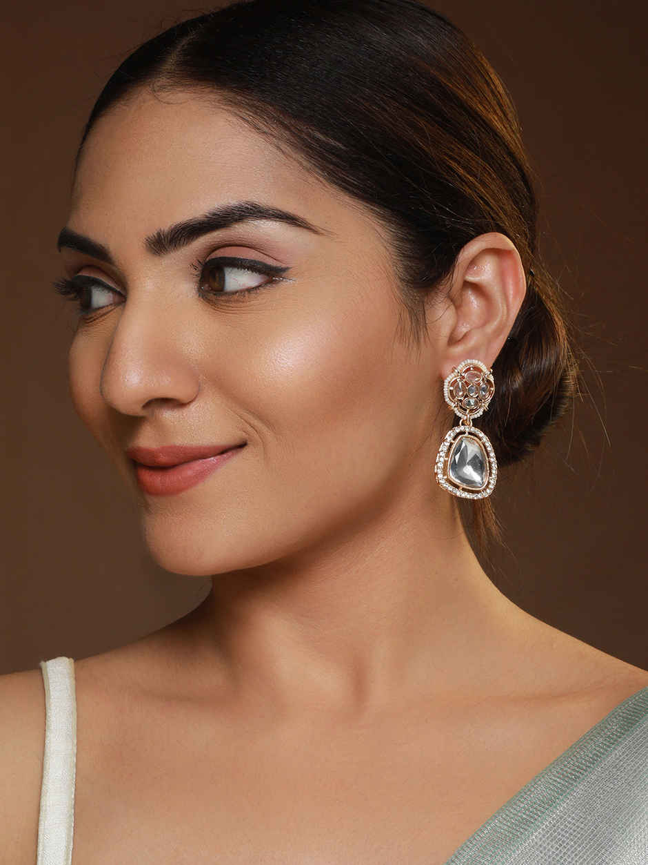 Priyaasi Floral Ad Studded Rose Gold-Plated Drop Earrings
