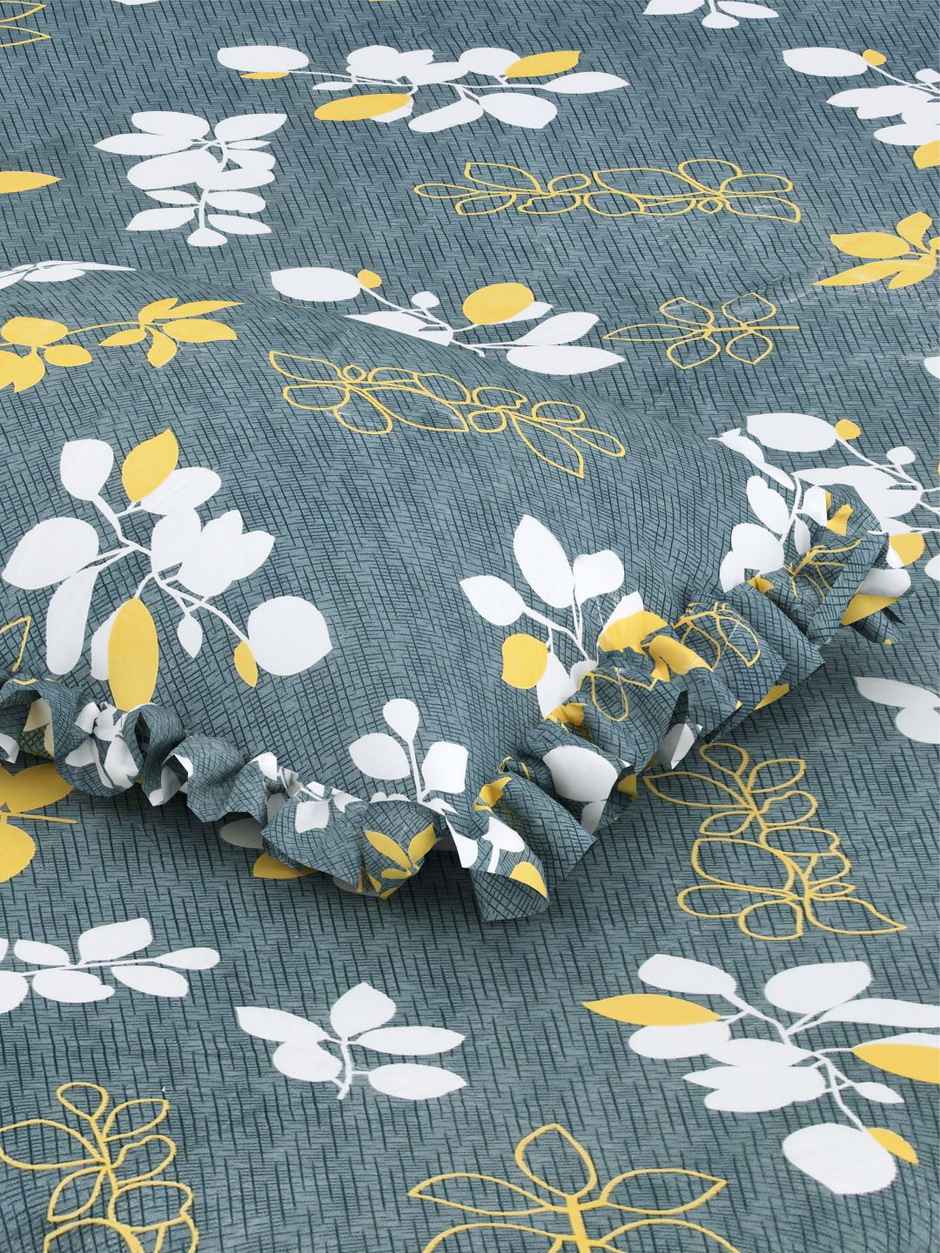 DREAM WEAVERZ Elastic Fitted Double Bedsheet | 2 Frill Pillow Covers | Polycotton | Grey