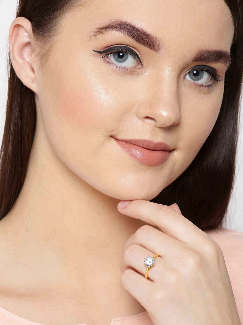 Priyaasi Gold-Plated Ad, American Diamond Studded Handcrafted Finger Ring