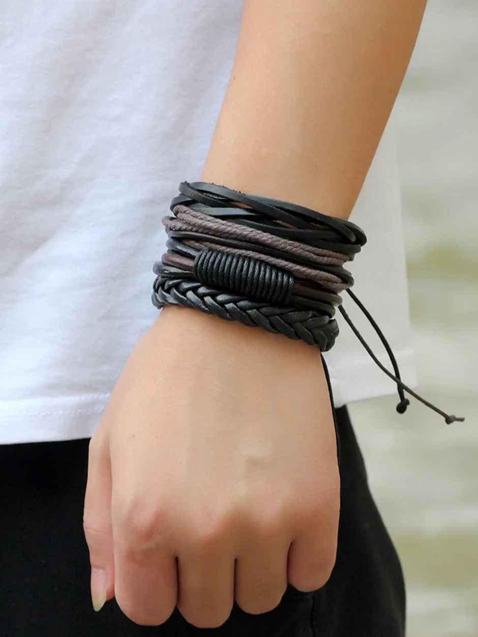 YouBella Bracelets for Men and Boys Black Leather Bracelet (YBBN - 92157)