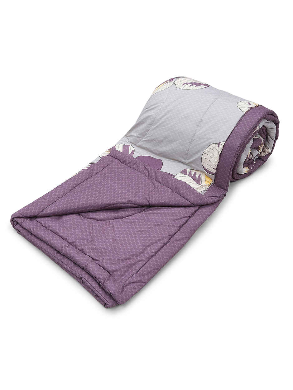 STATUS Reversible Floral Printed Comforter | Grey Lilac - 215 cm x 220 cm