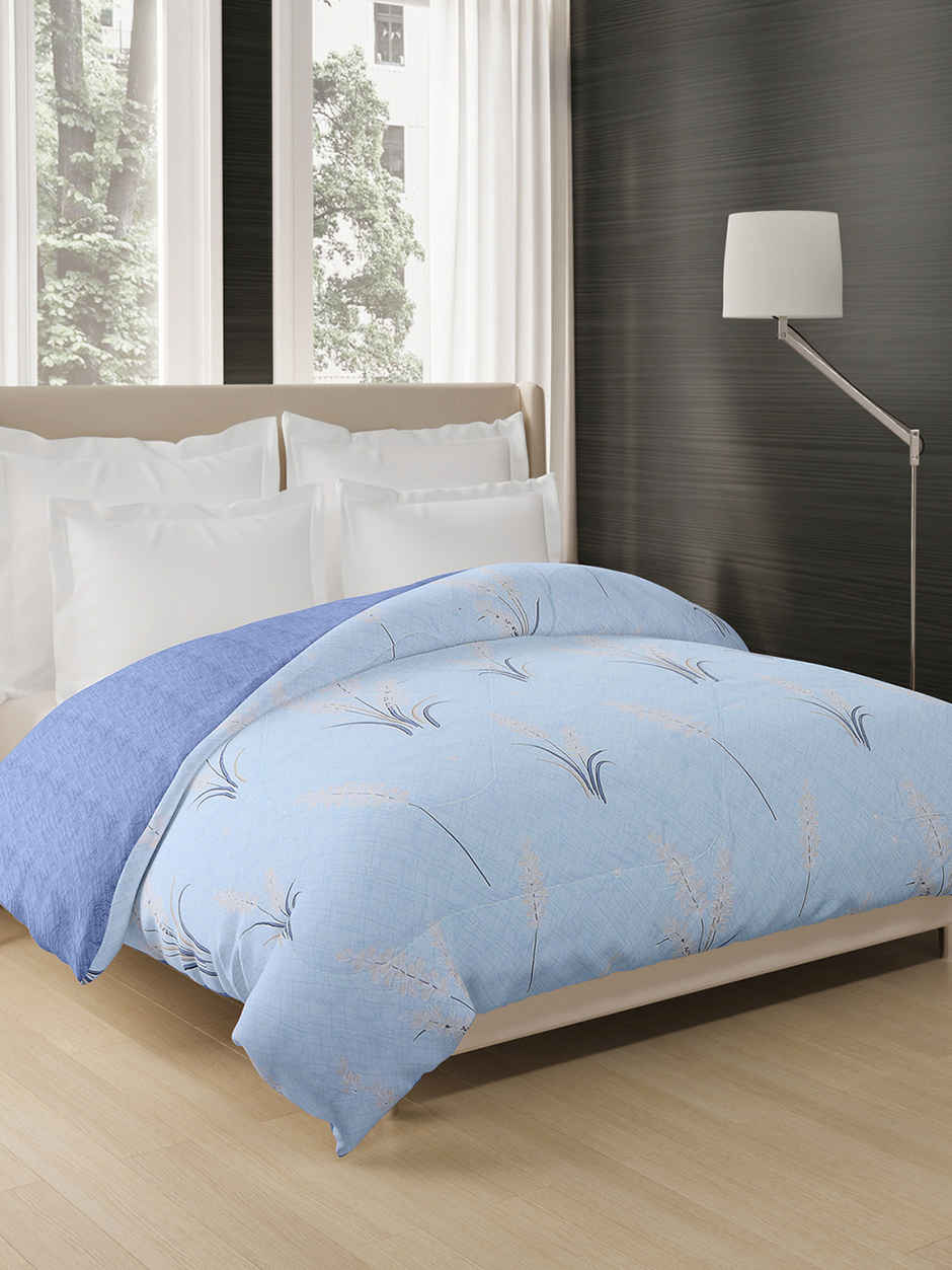 STATUS Reversible Leaves Printed Comforter | Sky Blue - 215 cm x 220 cm