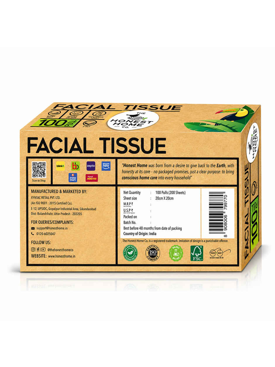 The Honest Home Company Face Tissue | 2 Ply | 100 Pulls | Pack of 3